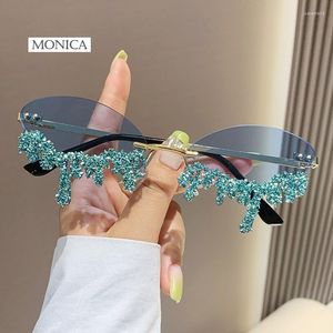 Óculos de sol 2023 pequeno oval sem aro forma lágrima strass com pedra marca designer punk diamante óculos de sol gafas de sol