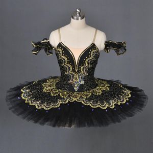 Erwachsener schwarzer Schwan, klassisches Ballett-Tutu, goldrot, professionelles Ballett-Tutu für Mädchen, schwarzes Ballettkostüm, Performance-Tanzkleid 319c