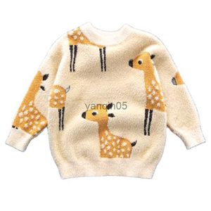 Pullover Autumn 2023 NOWOŚĆ BABY BOUS Girls Warm Sweaters Long Rleeve Ubrania Ubrania Elk Druku