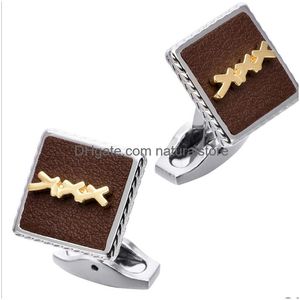 Cuff Links 3Dlogo Genuine Leather In Gold And Sier Dual Colorclassic Link Fashion Jewelry Men French Shirt Accessories Wedding Gifts 18Y8C