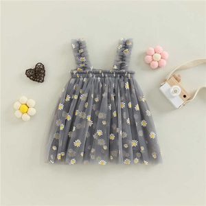 Abiti da ragazza Toddler Baby Kids Girls Party Dress Summer Sleeveless Daisy Floral Dress Layered Tulle Princess Birthday Dresses R230719