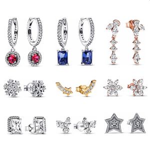 Designer Jewelry stud Earrings for Women S925 Silver Christmas Star Snow Fringe Earrings Square Diamond DIY fit Pandora Lovers Gift Earrings with box