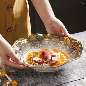 Plates 1pc Creative Lotus Leaf Shaped Soup Noodle Bowl Ceramic Tableware Home Furnishing Kitchen Restaurant Supplies Fruit Salad