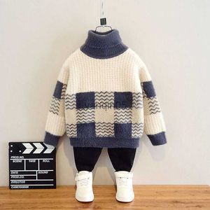 Pullover 2021 Autumn Baby Boys Sweaters Coat Kids Knitting Pullovers Tops teenage Boys plaid Long Sleeve warm winter Sweaters3-12 year HKD230719