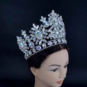 Concurso Coroas Novo Strass Cristal AB Prata Miss Beauty Queen Nupcial Casamento Tiaras Princesa Touca Moda Cabelo Jóias Cro227Y