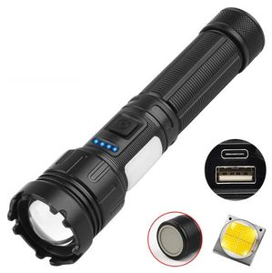 Poweful 7 lätta lägen COB LED -arbetsljus USB -uppladdningsbara arbetsljus med magnet LED Zoom Långt ficklampa Inspektionslamp för bilreparation camping