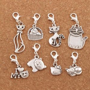Mix Cat Basket Cats Animal Clasp European Lobster Trigger Clip On Charm Beads Antique Silver CM27 LZsilver Jewelry Findings Compon249B