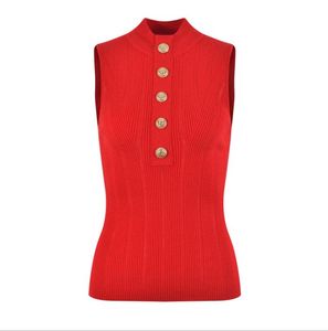 718 2023 passarela verão marca mesmo estilo suéter listrado sem manga gola redonda branco preto vermelho pulôver moda roupas femininas de alta qualidade YL