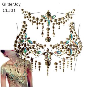 CLJ01 1PC Big Unique Chest Bling Rhinestone Gem Cluster Self Adhesive Stick On Jewels Fiesta eller Carnival Body Decor261r