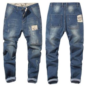 Men's Jeans Mens 2021 Camouflage Stitching Elastic Trousers Male Brand Pants Black Blue Plus Size 42 44 46 48 Large228f