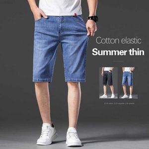 Mäns shorts plus storlek 42 44 46 Men's Denim Shorts Summer Thin Loose Straight Cotton Elasticity Casual Knee Short Jeans Fashion Märke L230719