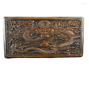 Present Wrap Chinese Natural Rosewood Handcarved Exquisite Dragon Mönster smycken Box 15182