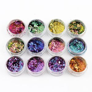 Ombretto 12Pcs Chameleon flakes Pigmenti Glitter Nail art Flakes 12 Shift Colors
