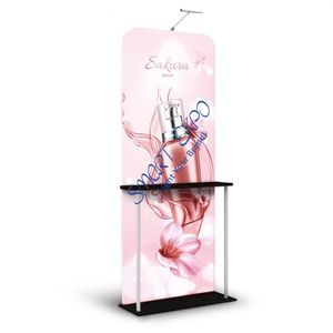 Advertising Display Tension Fabric Floor Banner Stand with Shelf Rack Portable Carry Bag Single Graphic Printing310l