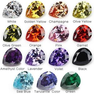 15pcs-1lot Per Colors Total Beads Size 4x6mm - 10x12mm Pear Shape Loose Cubic Zirconia Stone249v