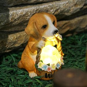 Garden Decorations Resin Sculpture Waterproof Lighted Solar Dog Statues Figurines Welcome Signs Home Outdoor Garden Yard Decoration 230718