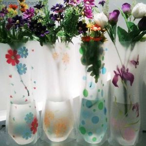 Vases 2 PCS Hot Sale Plastic Unbreakable Foldable Reusable Vase Flower Home Decor Wholesale Random color pattern Z230719