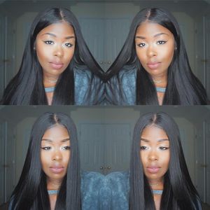 HCDIVA 13 4 Perucas Lace Fronta Brazliian Virgin Straight Natural Black Pre Plucked Lace Frontal Wig 150% Density 12-34 inch 2021215N