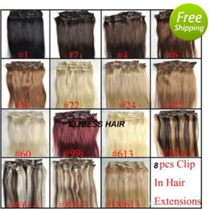 Beliebtes Produkt, glattes brasilianisches Echthaar, buntes Echthaar, Clip-In-Extensions, 140 Gramm, 12 bis 26 Zoll, 254 l