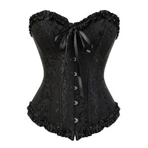 Gotisk broderad brokadkorsett kroppslyft shaper bustier ben snörning upp steampunk korsett sexig korsett stropplös överbust slim 811313t