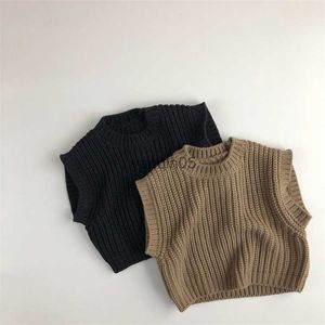 Pullover Korean Style Fall Boys Solidny kolor ciepły rękawe swetry Baby Girls pokręcone luźne 2 kolory dzianiny pullover HKD230719
