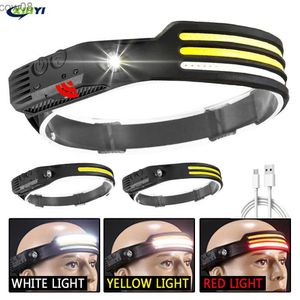 Headlamps New Multi-function Wave Induction COB D Headlight Outdoor Riding Light USB Charging Night Running Light Strong Light Headlamp HKD230719