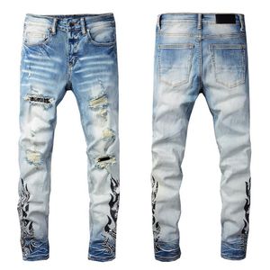 Yüksek kaliteli erkek kot pantolon motosiklet bisikletçisi kot pantolon kaya sıska ince yırtık delik diz fermuar denim pantolon211h