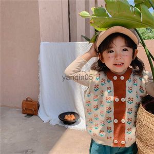 Pullover Mädchen Gestrickte Weste Pullover Weibliche Baby Warme Dicke Blume Strickjacke Retro Weste Kaschmir HKD230719