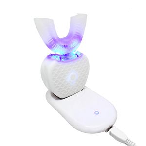 Escova de dentes 360 graus inteligente automática sônica elétrica escova de dentes tipo u 4 modos escova de dentes carregamento usb clareamento dental luz azul 230718