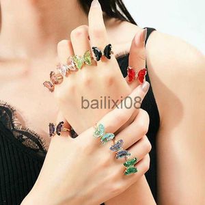 Band Rings Women Crystal Butterfly Rings Metal Frame Jewelry Zircon Decorative Rings Girl Vitality Halo cessories Wedding Gifts J230719