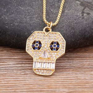 Pendant Necklaces Nidin Punk Skull Shiny Crystal Exquisite Zircon Pendant Necklace Women's Hip Hop Rock Jewelry Party Personalized Gift 230719