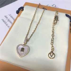 Letter Heart Rhinestone Pendant Necklaces Bling Stylish Women Men Jewelry Gift For Lover Chains Couples Charm Necklace281D