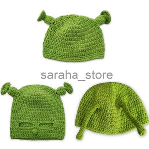 Beanie/Skull Caps 2022 Nya Balaclava Monster Wool Winter Sticked Hats Halloween Christmas Gifts Winter Warm Green Party Funny Cap Shrek Hat J230719