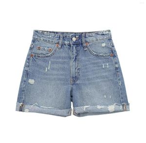 Women's Shorts Women 2023 Fashion Summer Loose Denim Leisure Vintage High-waisted Edge Curl Zipper Female Short Pants Mujer