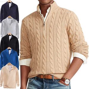Camisolas masculinas de marca de algodão de alta qualidade camisola masculina de malha de outono com zíper gola alta pullovers com zíper Homme 8509 L230719