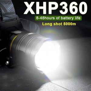 Strålkastare Super Bright 36Core XHP360 D Strålkastare Zoomab PowerBank Headlight USB RECHARGEAB 7800mAh Batteri 5000m Head Flashlight Lamp HKD230719