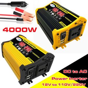 4000W Araç Güç İnvertör Güneş Dönüştürücü Adaptörü Çift USB LED Ekran 12V ila 220V 110V voltaj Transformatör Modifiye Sinüs Wave3022