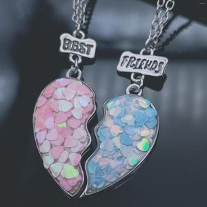Kedjor Trend Heart Shaped Pendant Halsband för vänner Fashion Blue Pink Color -paljetter med vän Brev Collar Accessory Gift