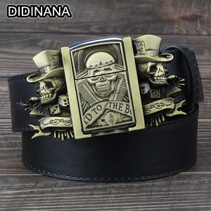 Neck Tie Men's Belt without lighter Golden skull box belt buckle Lndividual metal Kerosene for men gift 230718