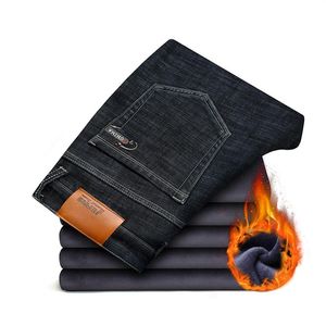 Men's Jeans 2021 Winter Black Slim Fit Elastic Denim Trousers Male Thick Fleece For Big And Tall Men Size 38 40 42 44 46284K