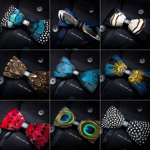 Bow Ties Rbocott Feather Męskie Bowtie z pudełkiem mody pawi dla mężczyzn Party Business Wedding 230718