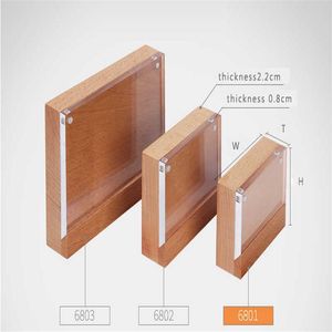 A5 A6 magnetisk meny Holder Board Wood Block Acrylic Frame Name Card Display Stand Advertising Wood Table Desk Sign Label H2408