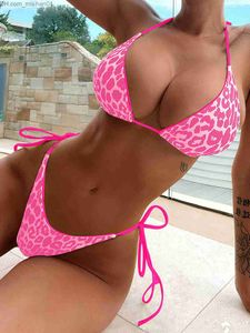 Kadın Mayo Seksi Leopar Mikro Bikini 2023 Kadın Mayo Kadın Mayo T-Line Bikini Seti Brezilya Strap Beach Elbise Dantel Boynazlık Z230719