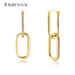 Hoop Huggie Andywen 925 Sterling Silver 20mm Gold Square Hoops Circle Oregelbundet White Black Zircon Rock Punk Piercing Ohrringe Fine Jewelry 230718