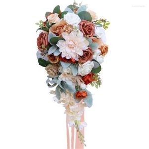 Hochzeitsblumen, wunderschöner Wasserfall-Brautstrauß, Brautjungfer, handgebundene künstliche Blumen, Dekoration, Urlaub, Party, Rose, Geschenk