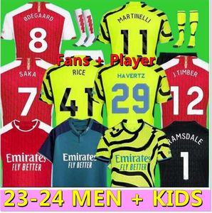 Smith Rowe G.Jesus Saka Saker Jerseys Saliba 23 24 Fans Player نسخة Odegaard Martinelli Jorginho Nketiah 2023 2024 Kits Kits Shirt Men Kids.