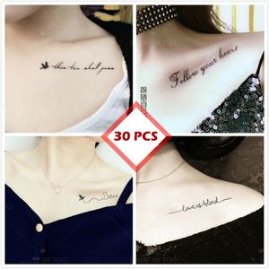 30 Foglio Impermeabile Autoadesivo Del Tatuaggio Temporaneo Diavolo Nero Non Dorme Lettere Inglesi Tatoo Falso Tatto Collo Polso Per Donna Uomo