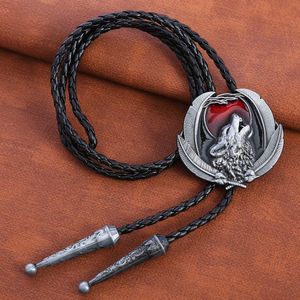 Bolo Ties New animal wolf shirt leather rope bolo tie western cowboy bolo tie HKD230719