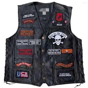 Mäns västar Motorcykel läder väst broderade lappar retro mode ärmlös jacka lokomotiv klubbrock punk för män