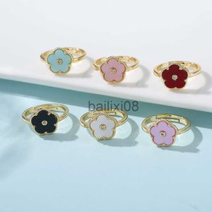 Bandringe Schöne 6 Farben Pflanze Flve Blatt Blütenblatt Blume OpenLng Einstellbare Rlng für Damen Hlgh Quallty 18K vergoldet Kleeblatt Brlde GLFT J230719